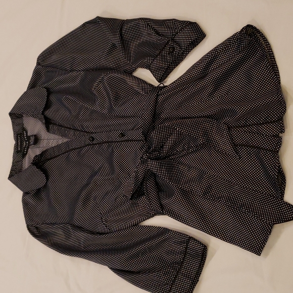 Antilia Femme Tops - Black & White Polka-dot button-down belted Blouse w/ 3/4 sleeve size:M